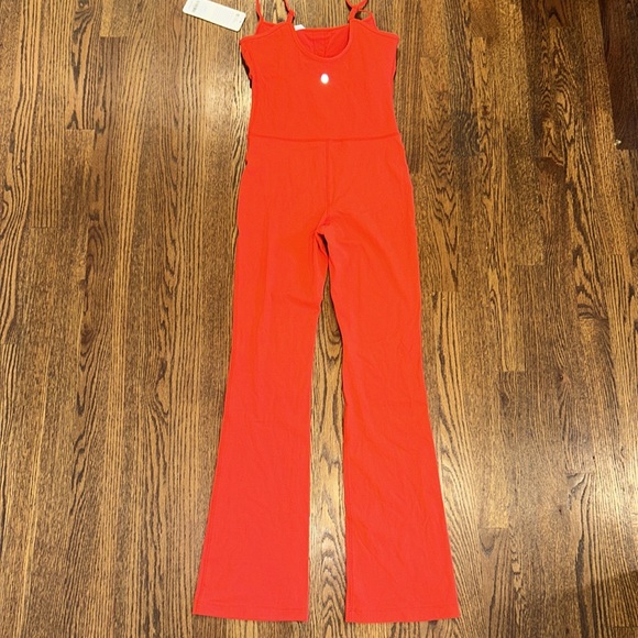 CRZ YOGA Butterluxe Flare Jumpsuit Build-in Bra Bodysuit Orange-Red NWT Sz S - Picture 10 of 11